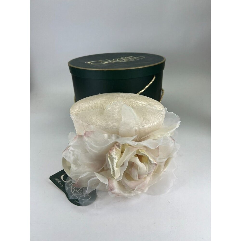 LOUISE GREEN MILLINERY 6050 KYES NATURAL STRAW HAT W/ FLOWER /w TAGS Wedding - Picture 10 of 16